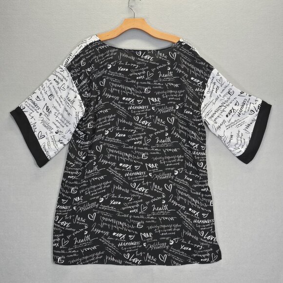 Slim Factor by Investments Womens Top Size 1X Plus Mini Scroll V-Neck Black Whit - Picture 2 of 12